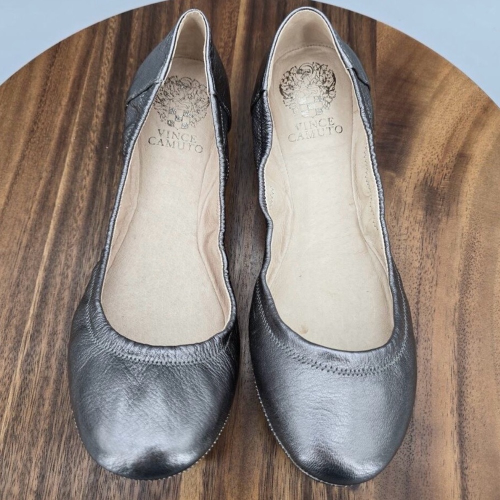 Vince Camuto pewter metallic leather Ballet Flats